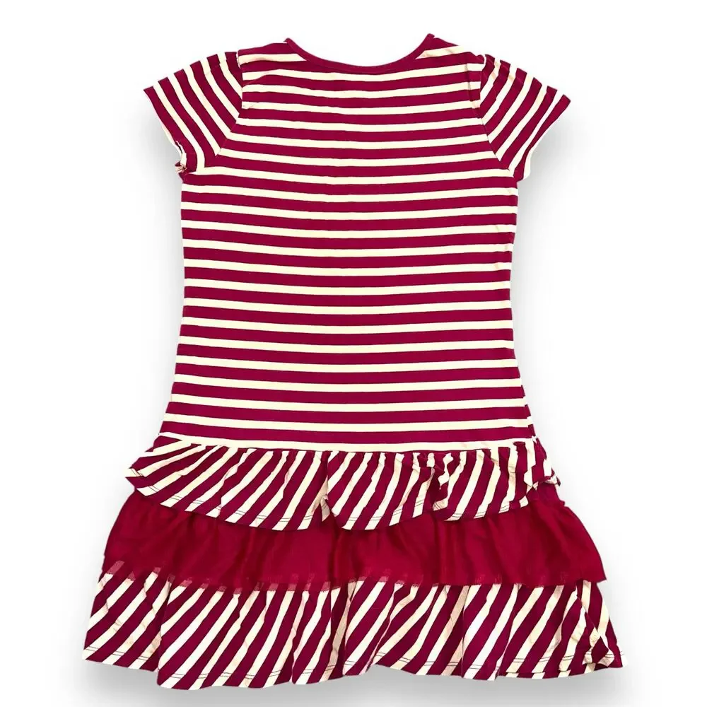 Childrens Place Girls T Shirt Dress Ruffled Stripes Pullover Pink White Large